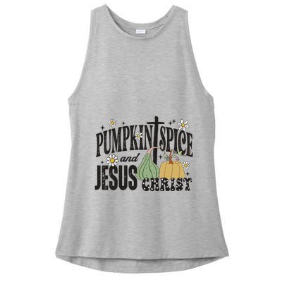 Pumpkin Spice And Jesus Christ Fun Fall Christian Cross Faith Ladies PosiCharge Tri-Blend Wicking Tank