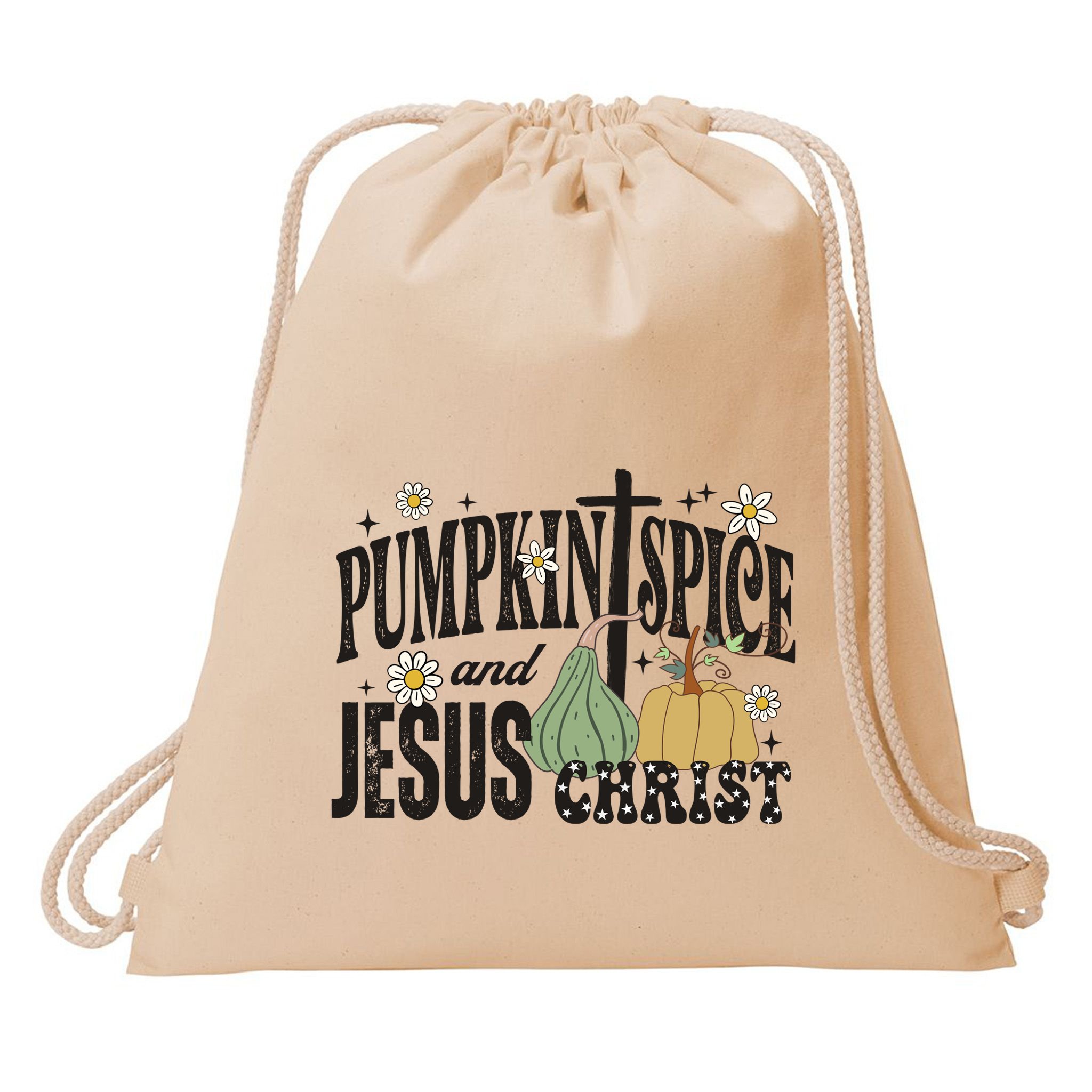 Pumpkin Spice And Jesus Christ Fun Fall Christian Cross Faith Drawstring Bag