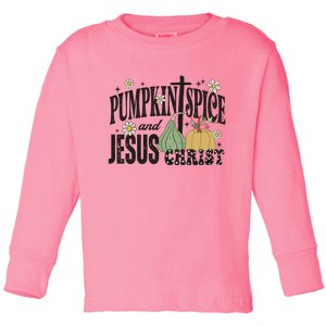 Pumpkin Spice And Jesus Christ Fun Fall Christian Cross Faith Toddler Long Sleeve Shirt