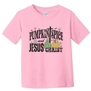 Pumpkin Spice And Jesus Christ Fun Fall Christian Cross Faith Toddler T-Shirt