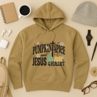 Pumpkin Spice And Jesus Christ Fun Fall Christian Cross Faith Hoodie