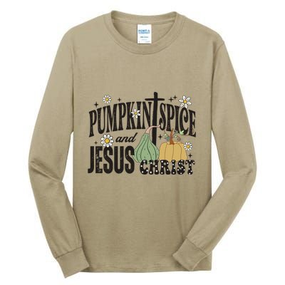 Pumpkin Spice And Jesus Christ Fun Fall Christian Cross Faith Tall Long Sleeve T-Shirt