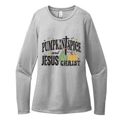 Pumpkin Spice And Jesus Christ Fun Fall Christian Cross Faith Womens CVC Long Sleeve Shirt