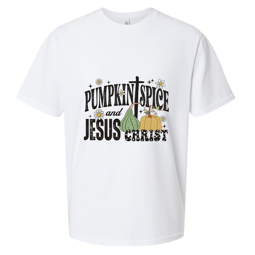 Pumpkin Spice And Jesus Christ Fun Fall Christian Cross Faith Sueded Cloud Jersey T-Shirt