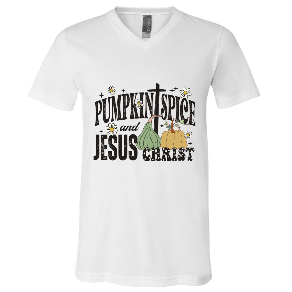 Pumpkin Spice And Jesus Christ Fun Fall Christian Cross Faith V-Neck T-Shirt