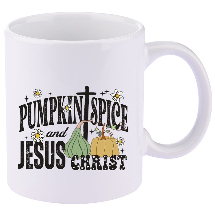 Pumpkin Spice And Jesus Christ Fun Fall Christian Cross Faith 11oz C Handle Ceramic Mug