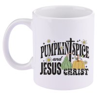 Pumpkin Spice And Jesus Christ Fun Fall Christian Cross Faith 11oz C Handle Ceramic Mug
