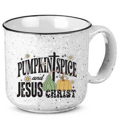 Pumpkin Spice And Jesus Christ Fun Fall Christian Cross Faith 15oz Campfire Ceramic Mug
