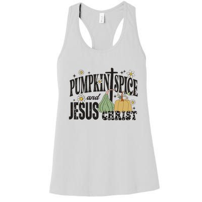 Pumpkin Spice And Jesus Christ Fun Fall Christian Cross Faith Women's Racerback Tank