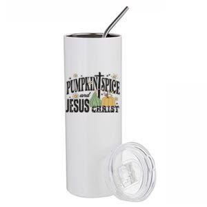 Pumpkin Spice And Jesus Christ Fun Fall Christian Cross Faith Stainless Steel Tumbler