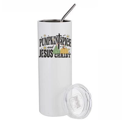 Pumpkin Spice And Jesus Christ Fun Fall Christian Cross Faith Stainless Steel Tumbler