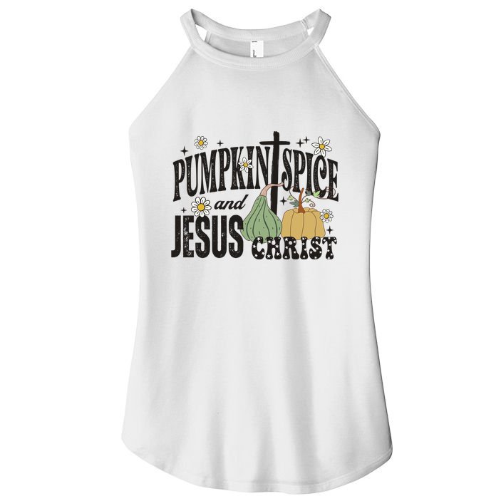 Pumpkin Spice And Jesus Christ Fun Fall Christian Cross Faith Women's Perfect Tri Rocker Tank