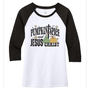 Pumpkin Spice And Jesus Christ Fun Fall Christian Cross Faith Women's Tri-Blend 3/4-Sleeve Raglan Shirt