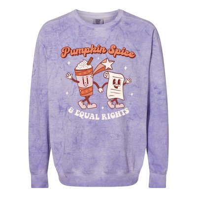 Pumpkin Spice And Equal Rights Retro Groovy Fall Season Gift Colorblast Crewneck Sweatshirt