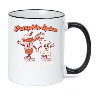 Pumpkin Spice And Equal Rights Retro Groovy Fall Season Gift 11oz Black Color Changing Mug