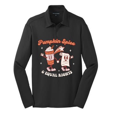 Pumpkin Spice And Equal Rights Retro Groovy Fall Season Gift Silk Touch Performance Long Sleeve Polo