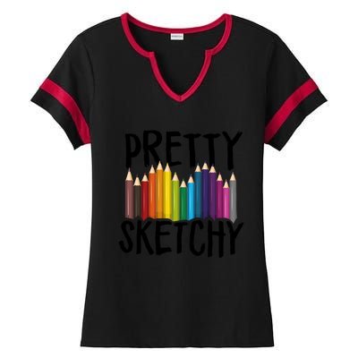 Pretty Sketchy Artist Art Teacher Ladies Halftime Notch Neck Tee