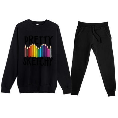 Pretty Sketchy Artist Art Teacher Premium Crewneck Sweatsuit Set