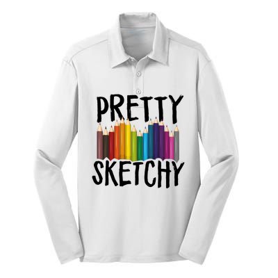 Pretty Sketchy Artist Art Teacher Silk Touch Performance Long Sleeve Polo