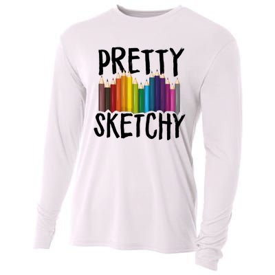 Pretty Sketchy Artist Art Teacher Cooling Performance Long Sleeve Crew