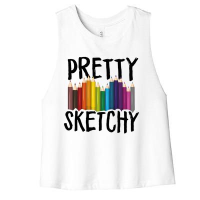 Pretty Sketchy Artist Art Teacher Women's Racerback Cropped Tank