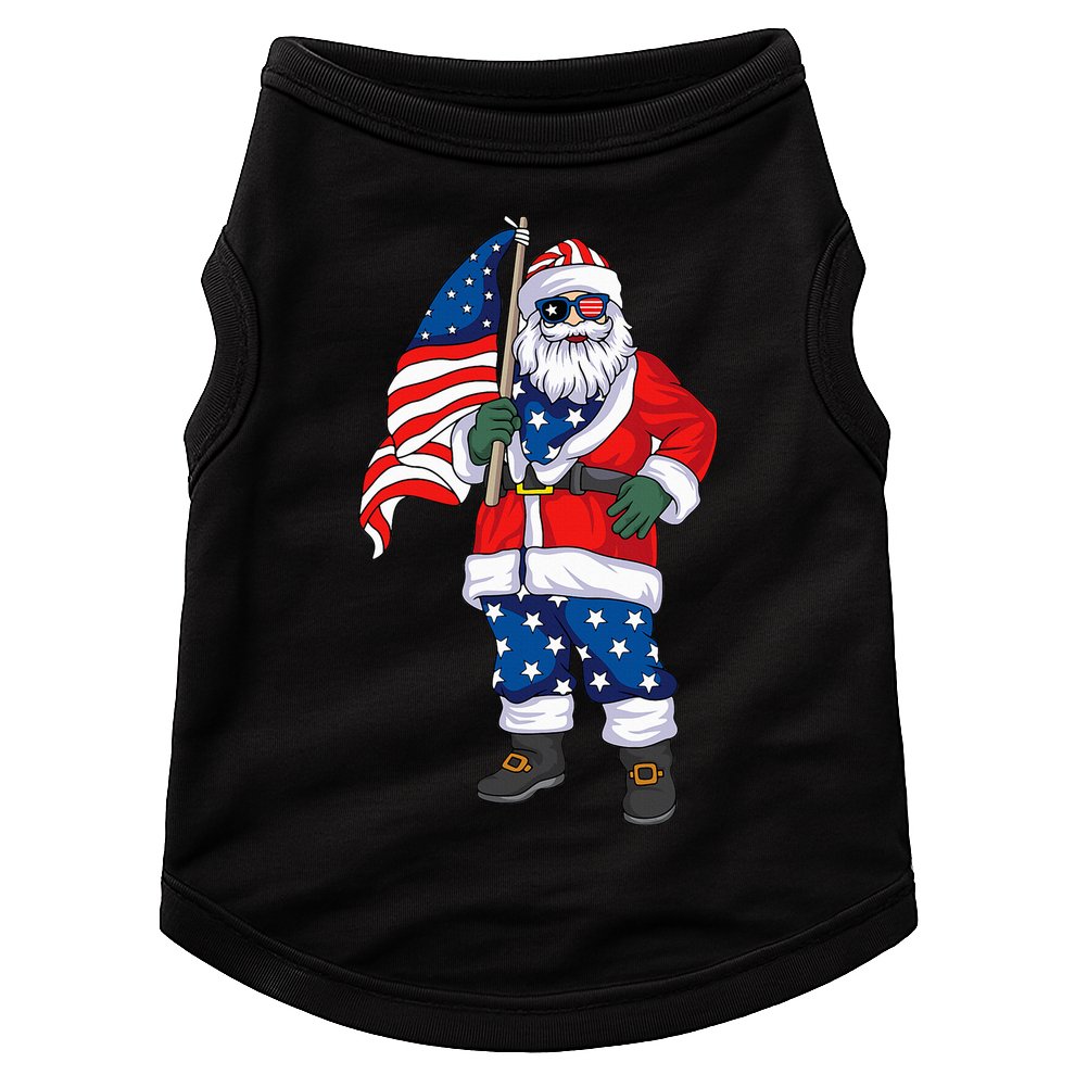 Patriotic Santa American Christmas 4th Of July Santa Doggie Tank