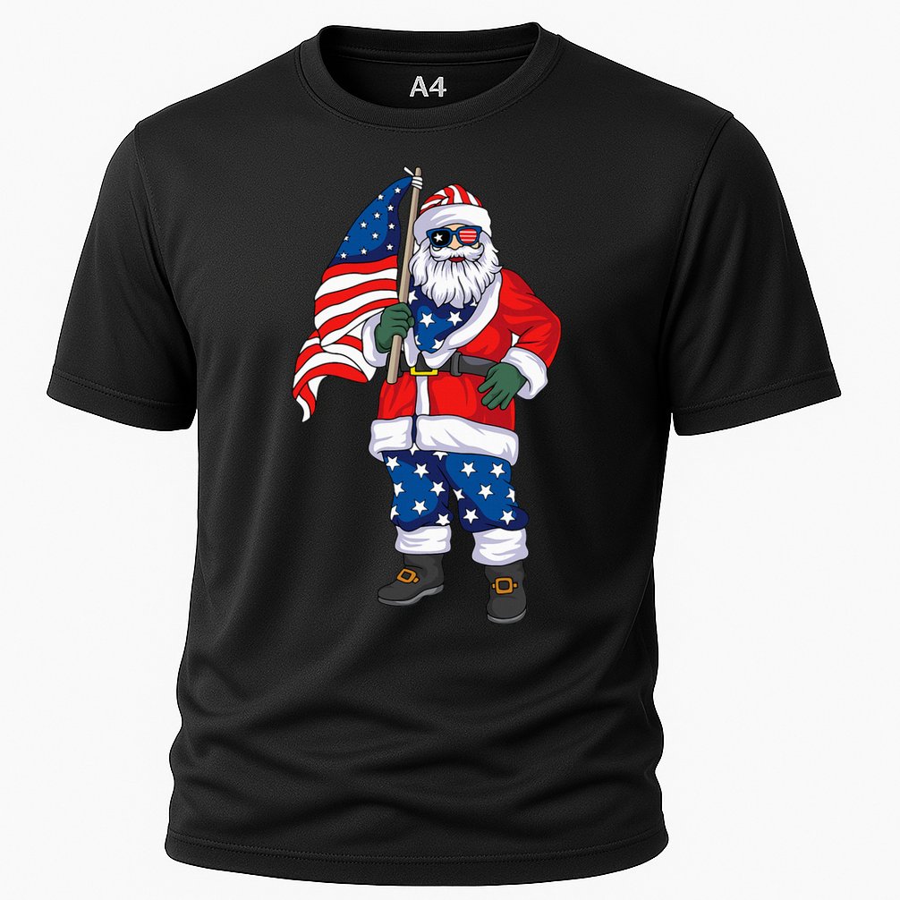 Patriotic Santa American Christmas 4th Of July Santa Cooling Performance Crew T-Shirt