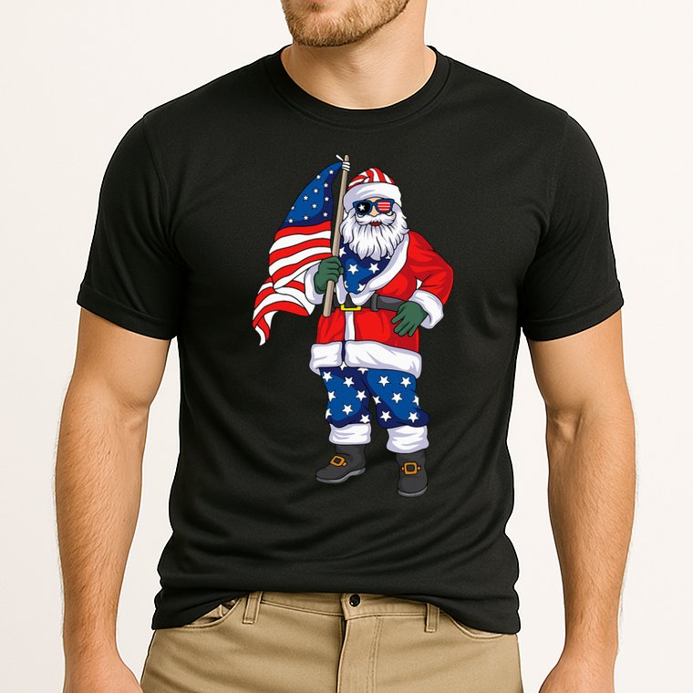 Patriotic Santa American Christmas 4th Of July Santa Cooling Performance Crew T-Shirt