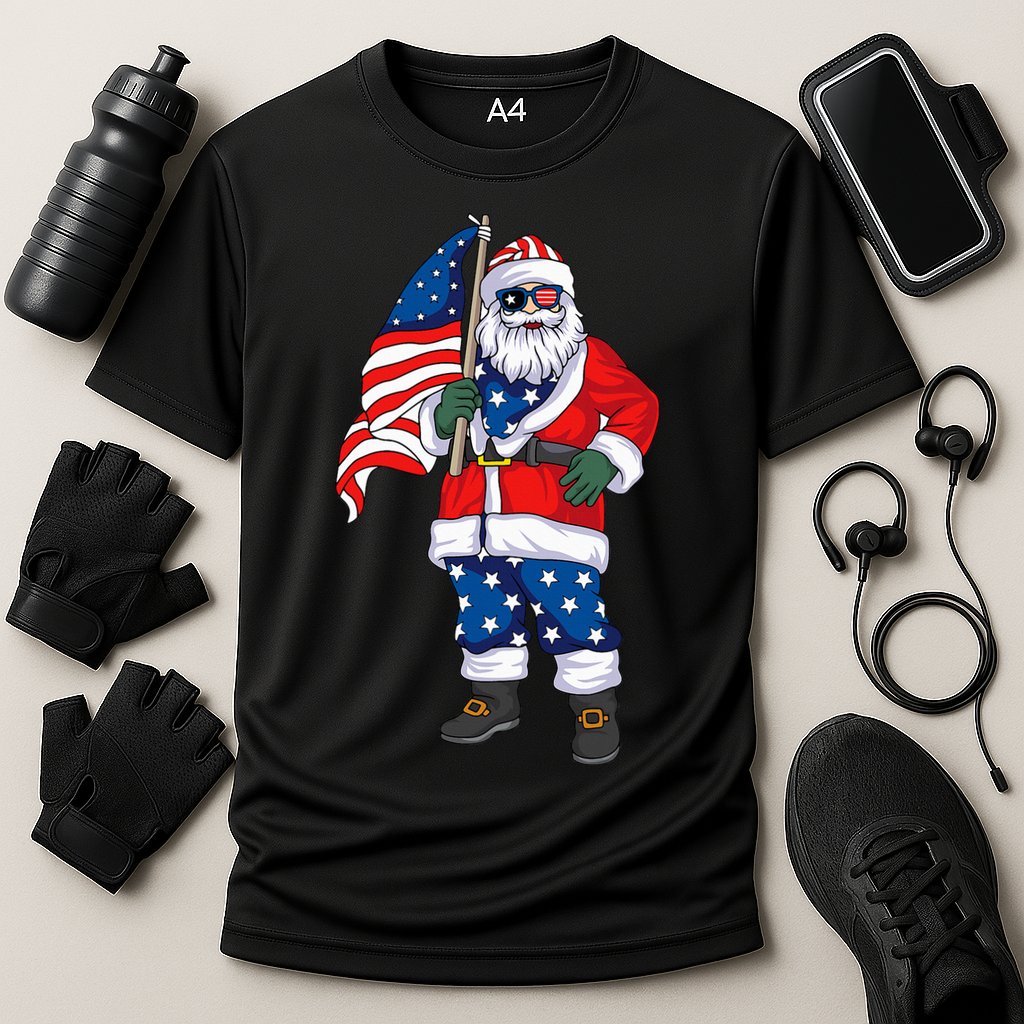 Patriotic Santa American Christmas 4th Of July Santa Cooling Performance Crew T-Shirt