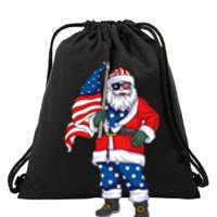 Patriotic Santa American Christmas 4th Of July Santa Drawstring Bag