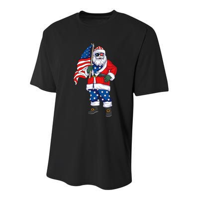 Patriotic Santa American Christmas 4th Of July Santa Youth Performance Sprint T-Shirt