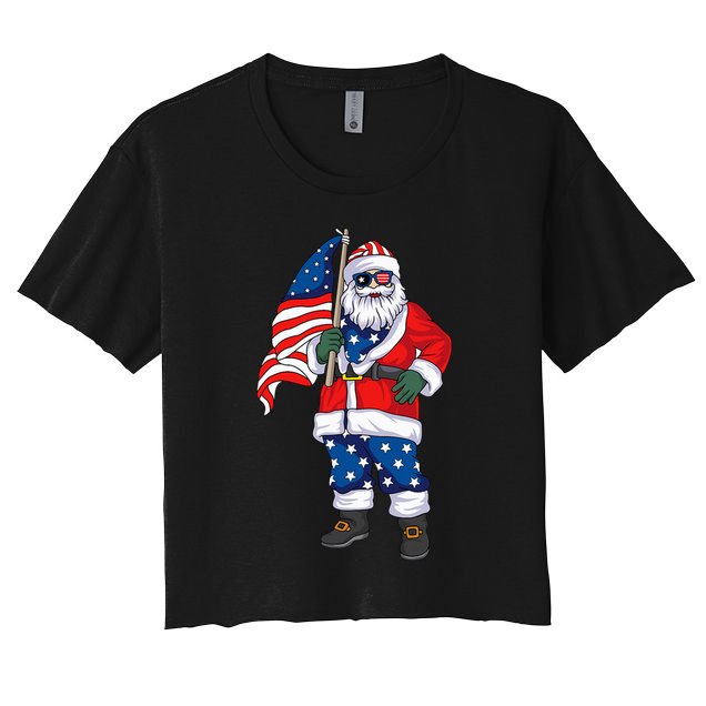 Patriotic Santa American Christmas 4th Of July Santa Crop Top
