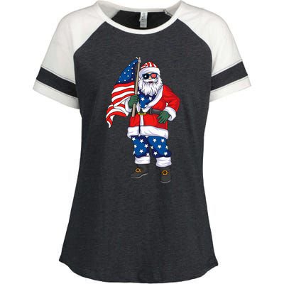 Patriotic Santa American Christmas 4th Of July Santa Enza Ladies Jersey Colorblock Tee