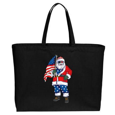 Patriotic Santa American Christmas 4th Of July Santa Cotton Canvas Jumbo Tote