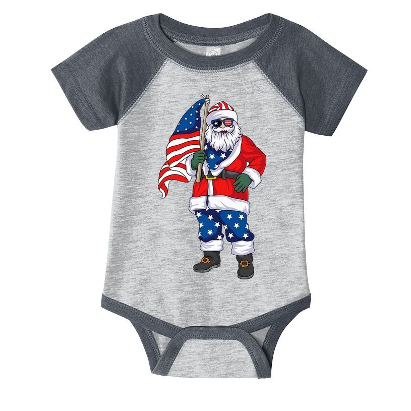 Patriotic Santa American Christmas 4th Of July Santa Infant Baby Jersey Bodysuit