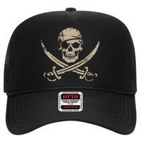 Pirate Skull And Crossbones Skeleton Halloween High Crown Mesh Back Trucker Hat