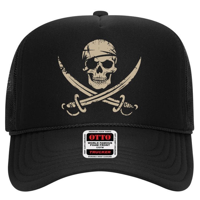 Pirate Skull And Crossbones Skeleton Halloween High Crown Mesh Back Trucker Hat