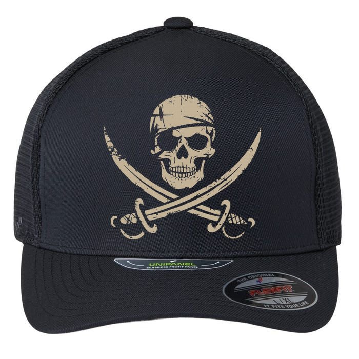 Pirate Skull And Crossbones Skeleton Halloween Flexfit Unipanel Trucker Cap