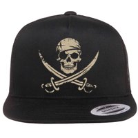 Pirate Skull And Crossbones Skeleton Halloween Flat Bill Trucker Hat