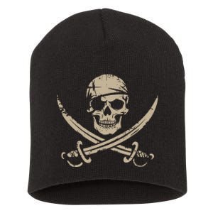 Pirate Skull And Crossbones Skeleton Halloween Short Acrylic Beanie