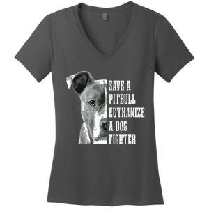 Pitbull Save A Pitbull Funny Dog Rescue Pitbull Mom Dad Women's V-Neck T-Shirt