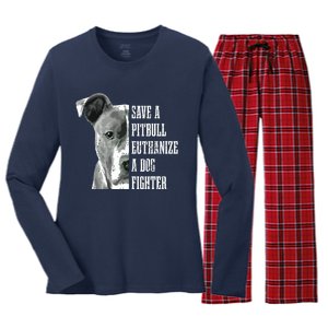 Pitbull Save A Pitbull Funny Dog Rescue Pitbull Mom Dad Women's Long Sleeve Flannel Pajama Set 