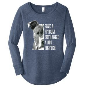 Pitbull Save A Pitbull Funny Dog Rescue Pitbull Mom Dad Women's Perfect Tri Tunic Long Sleeve Shirt