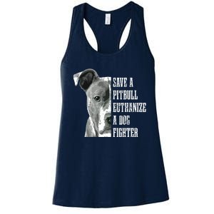 Pitbull Save A Pitbull Funny Dog Rescue Pitbull Mom Dad Women's Racerback Tank