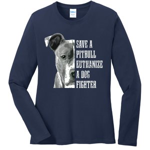 Pitbull Save A Pitbull Funny Dog Rescue Pitbull Mom Dad Ladies Long Sleeve Shirt