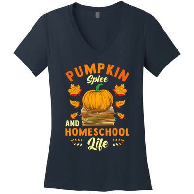 Pumpkin Spice And Homeschool Life Funny Halloween Women's V-Neck T-Shirt