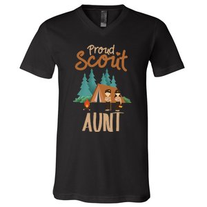 Proud Scout Aunt Camping Scout Scouting Leader V-Neck T-Shirt