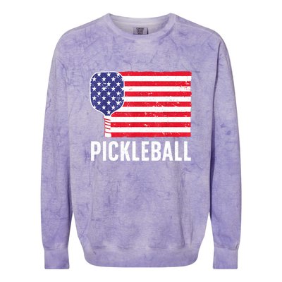 Paddle Sport American Flag Pickleball Lover Gift Colorblast Crewneck Sweatshirt