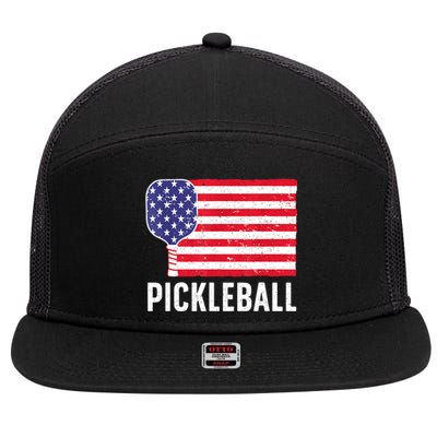 Paddle Sport American Flag Pickleball Lover Gift 7 Panel Mesh Trucker Snapback Hat