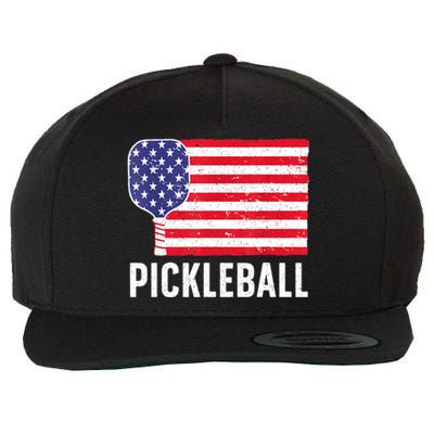 Paddle Sport American Flag Pickleball Lover Gift Wool Snapback Cap